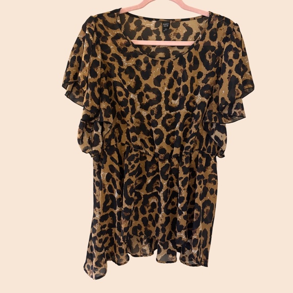 Emery Rose Leopard Print Flutter Sleeve Sheer Tunic Top Size 2XL - Picture 1 of 13